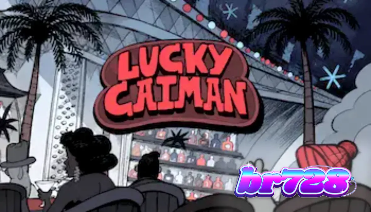 Cena do jogo de slot Lucky Caiman com o crocodilo anfitrião em um lounge retrô