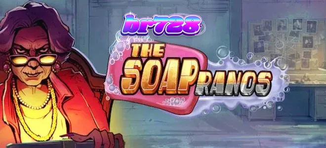 Interface de jogo do slot Soapranos com luzes neon e elementos temáticos